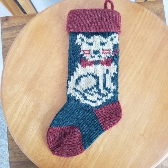 Christmas Stocking for a Cat Small Knit Vintage Style - Picture 2 of 6